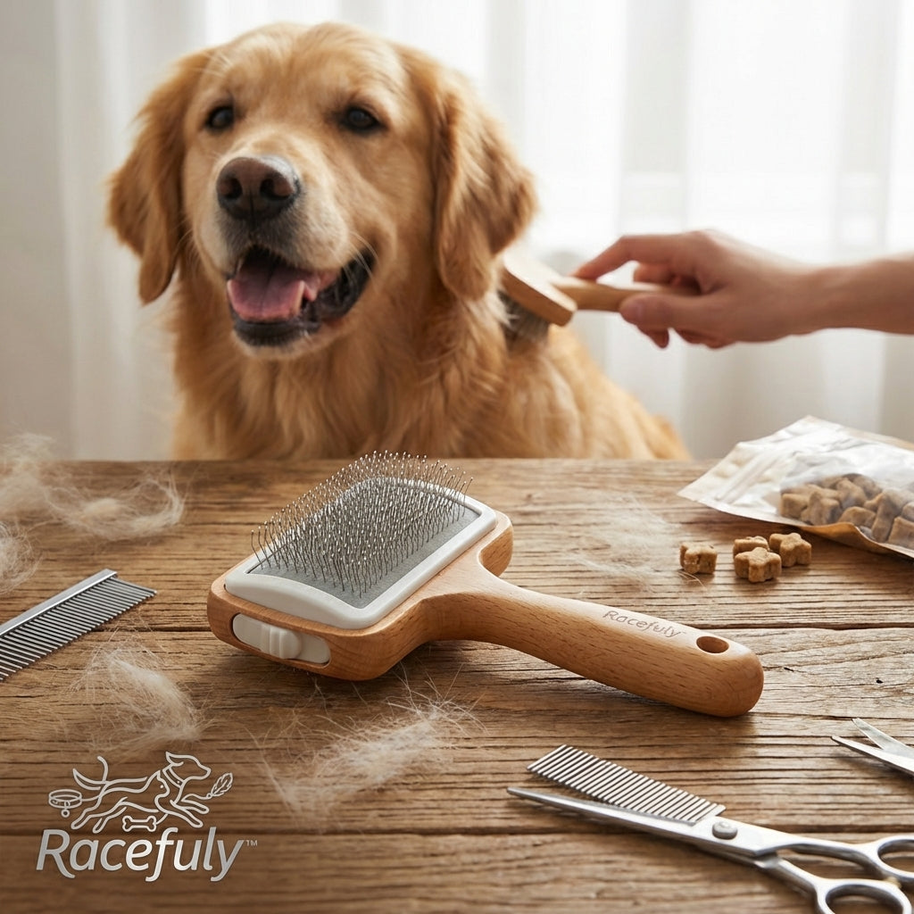 🐶🌿 Racefully™ Brosse de Toilettage Ergonomique en Bois - Soins Doux pour votre Animal